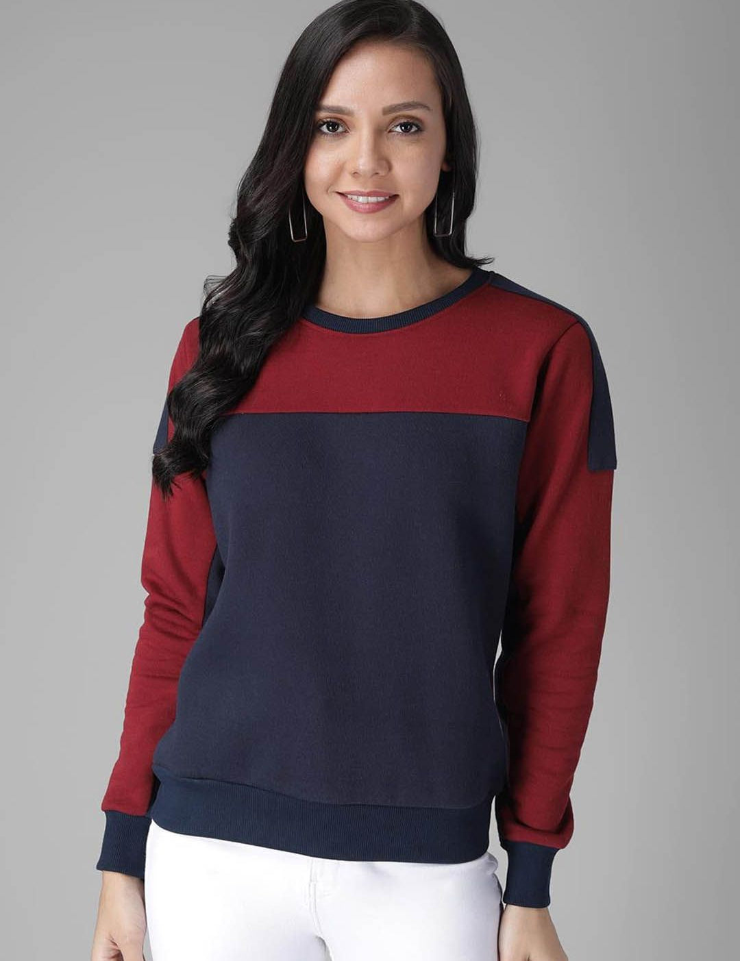 Kotty Women Maroon & Blue Colourblocked Sweatshirt