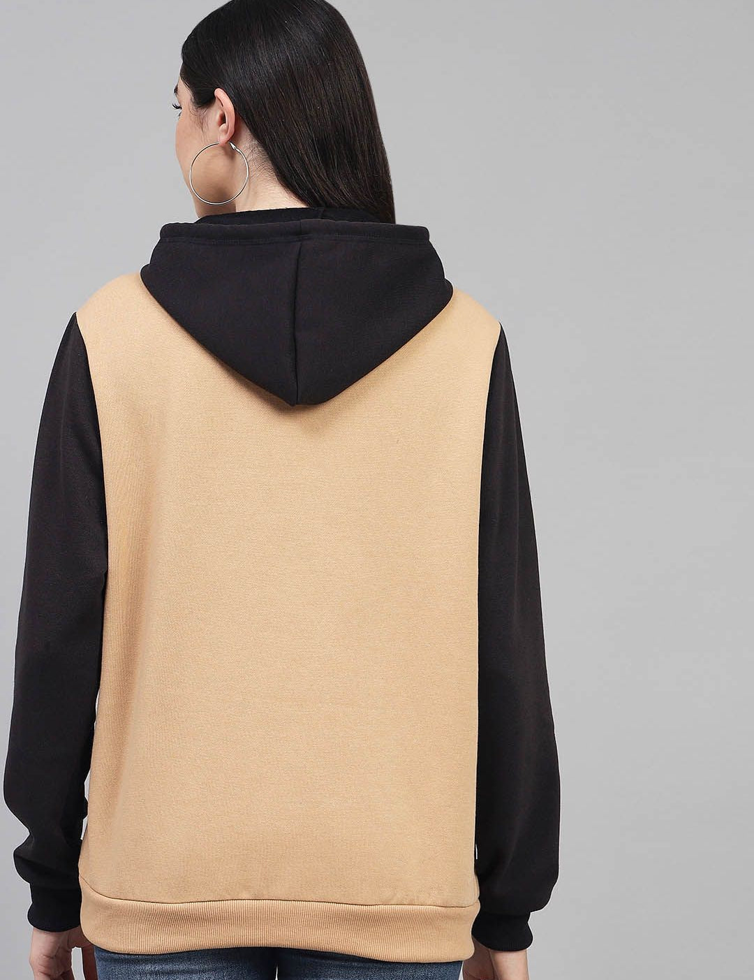 Kotty Women Beige Printed Hooded Fleece Sweatshirt