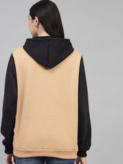 Kotty Women Beige Printed Hooded Fleece Sweatshirt