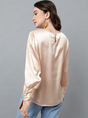 KOTTY BIZwear Beige Cuffed Sleeve Satin Top