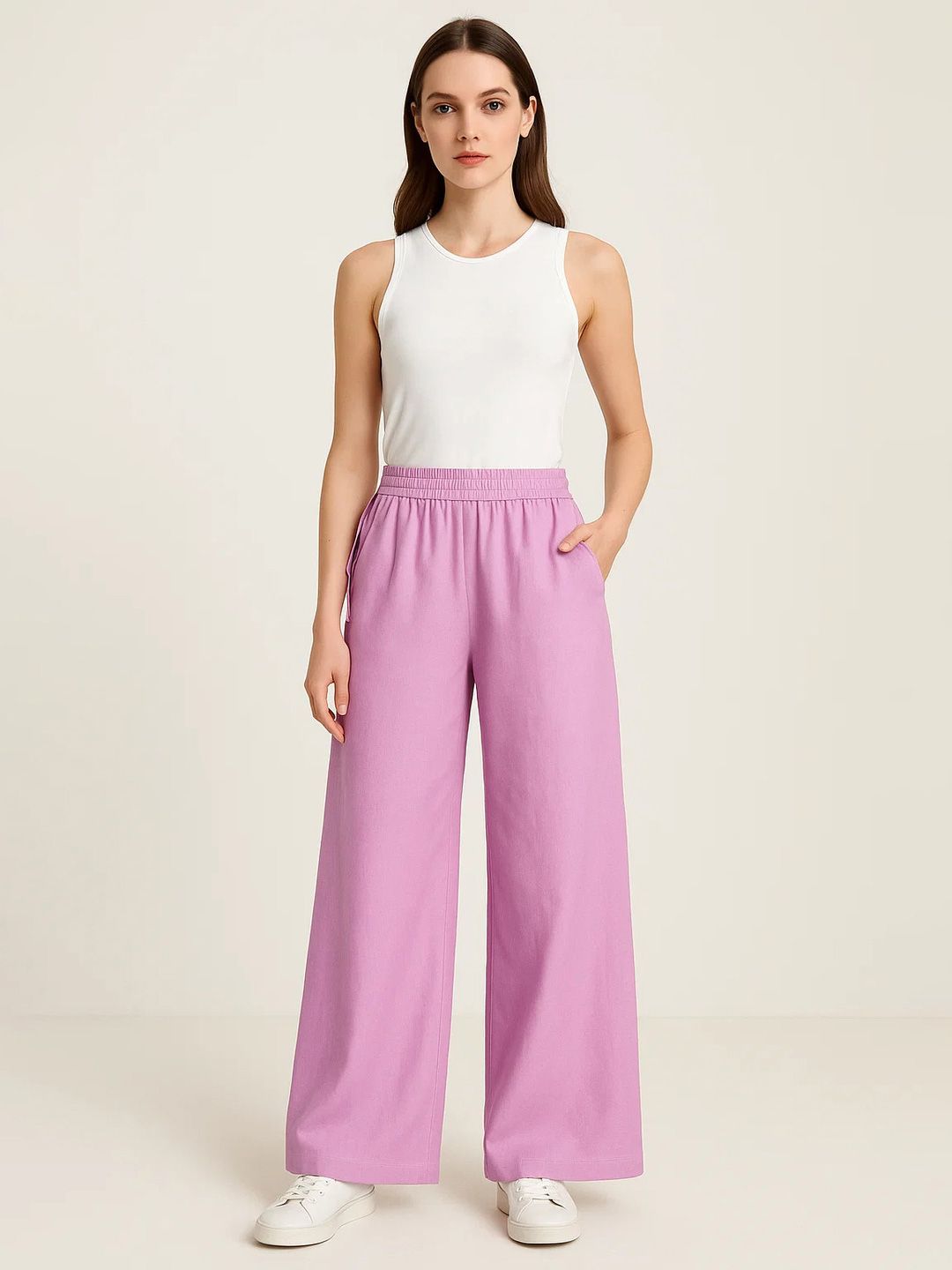 Kotty Women Loose Fit High-Rise Cotton Trousers