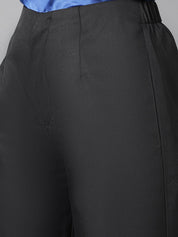 Kotty Women Black Relaxed Straight Leg Straight Fit High-Rise Easy Wash Pleated Trousers