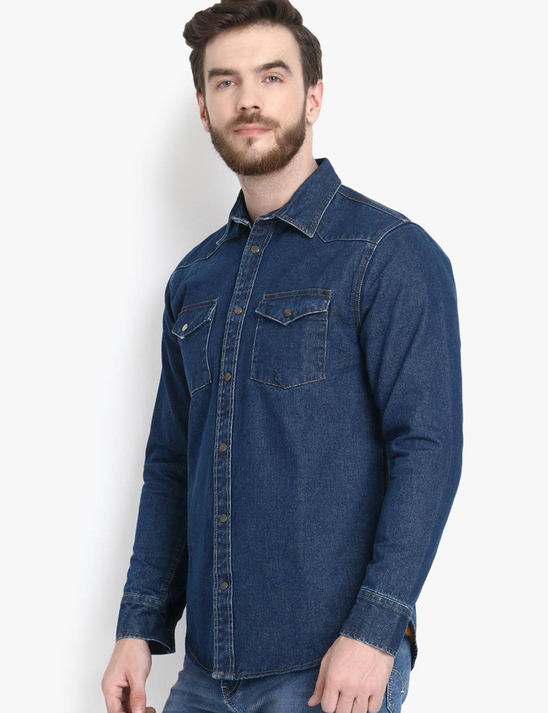 Kotty Men Blue Regular Fit Solid Casual Shirt