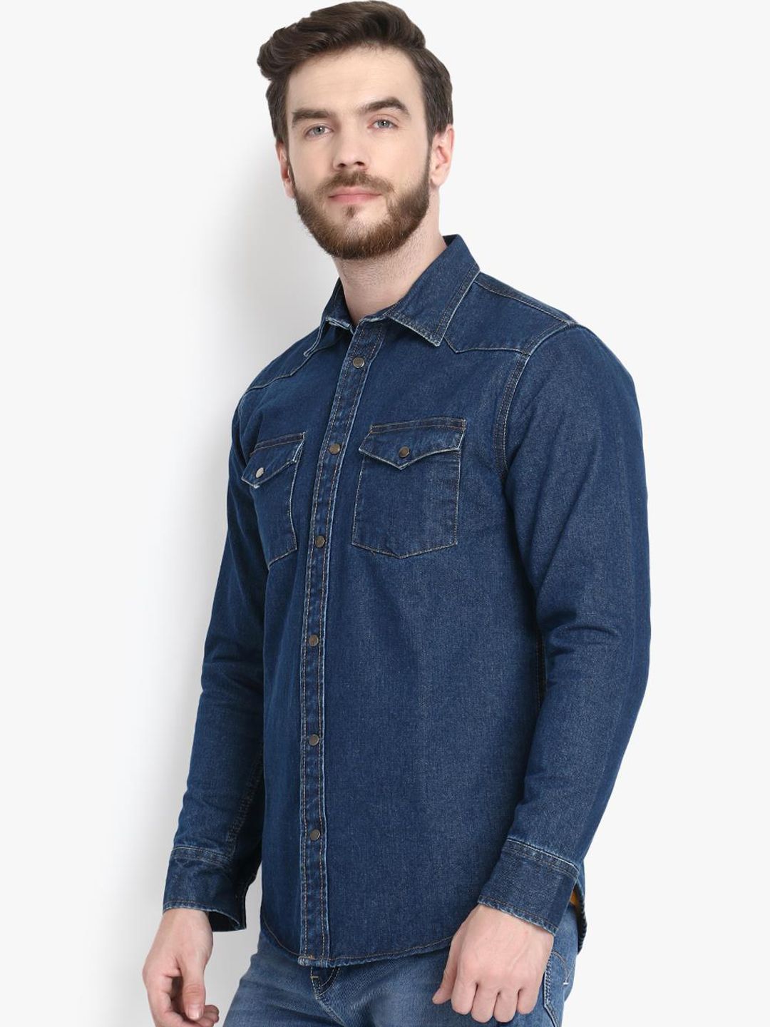 Kotty Men Blue Regular Fit Solid Casual Shirt