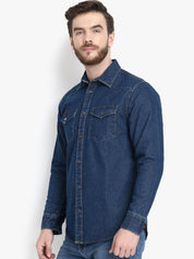 Kotty Men Blue Regular Fit Solid Casual Shirt