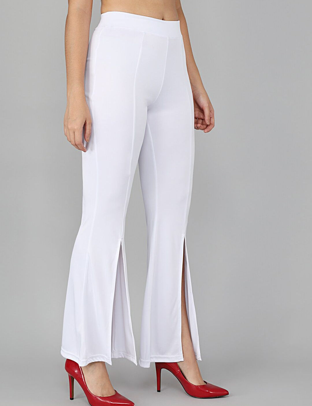 Kotty Women White Flared High-Rise Bootcut Trousers