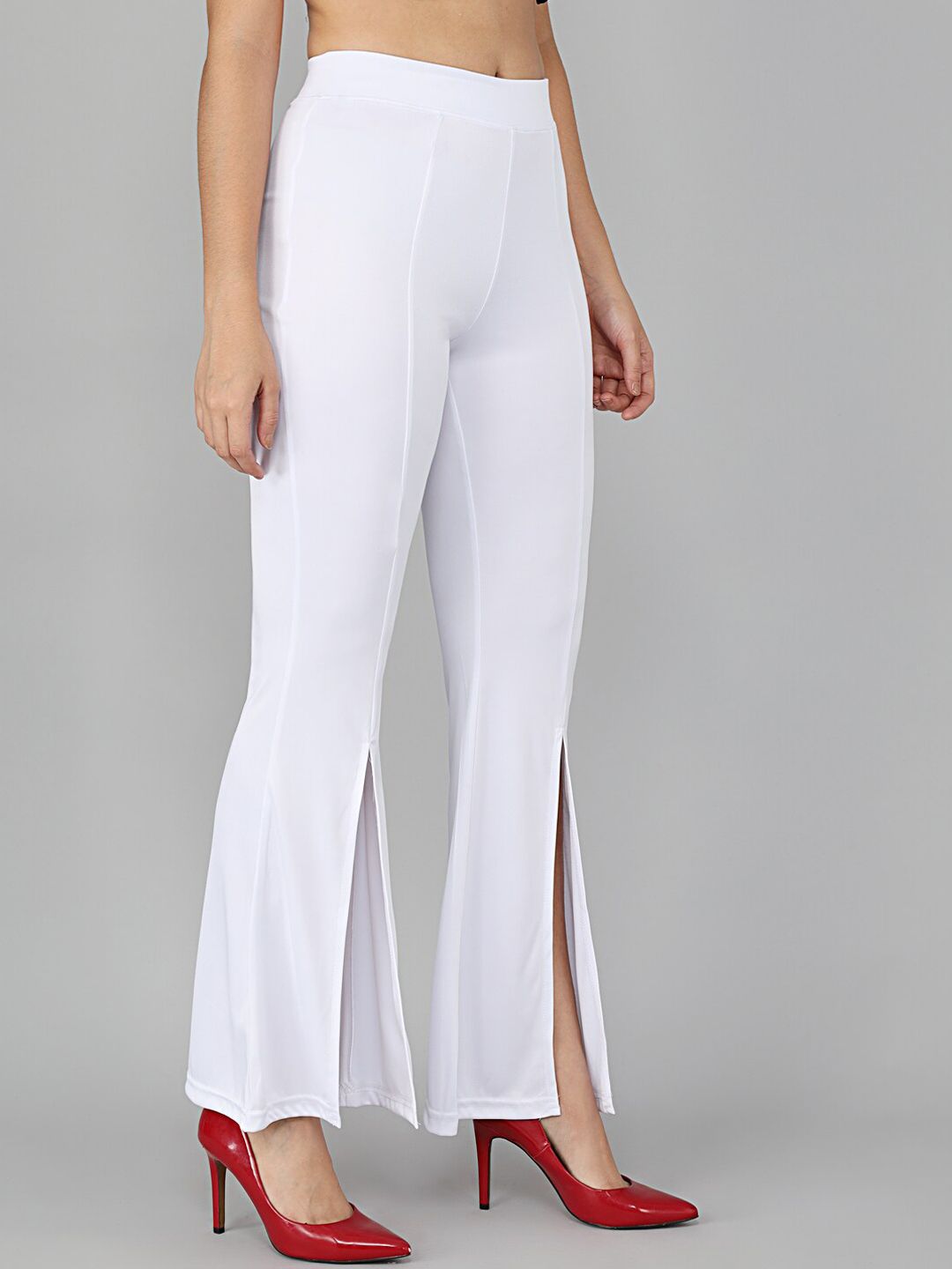 Kotty Women White Flared High-Rise Bootcut Trousers