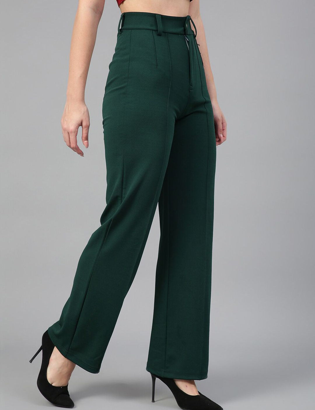 Kotty Women Relaxed Straight Fit High-Rise Easy Wash Parallel Trousers