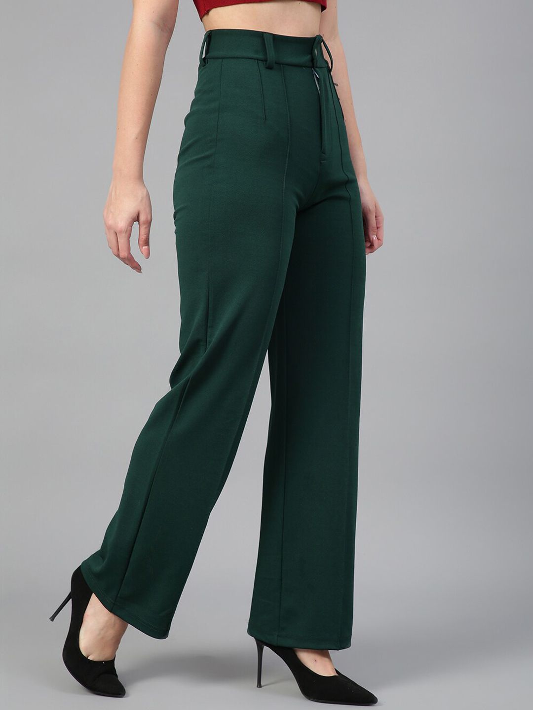 Kotty Women Relaxed Straight Fit High-Rise Easy Wash Parallel Trousers