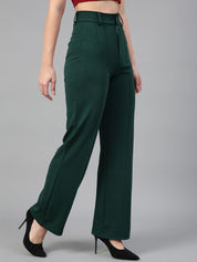 Kotty Women Relaxed Straight Fit High-Rise Easy Wash Parallel Trousers