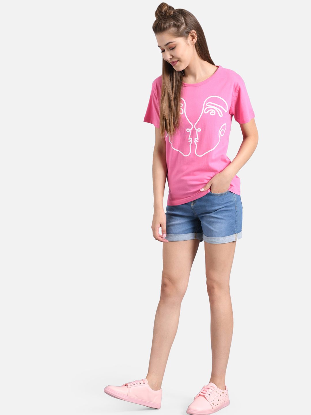 Kotty Women Pink Printed Round Neck T-shirt