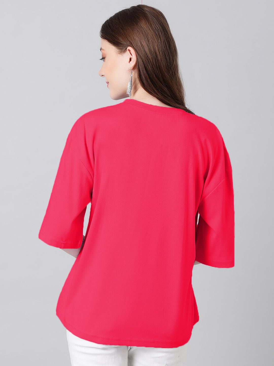 Kotty Floral Printed Round Neck Drop-Shoulder Sleeves Oversized Fit Cotton T-Shirt