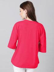 Kotty Floral Printed Round Neck Drop-Shoulder Sleeves Oversized Fit Cotton T-Shirt