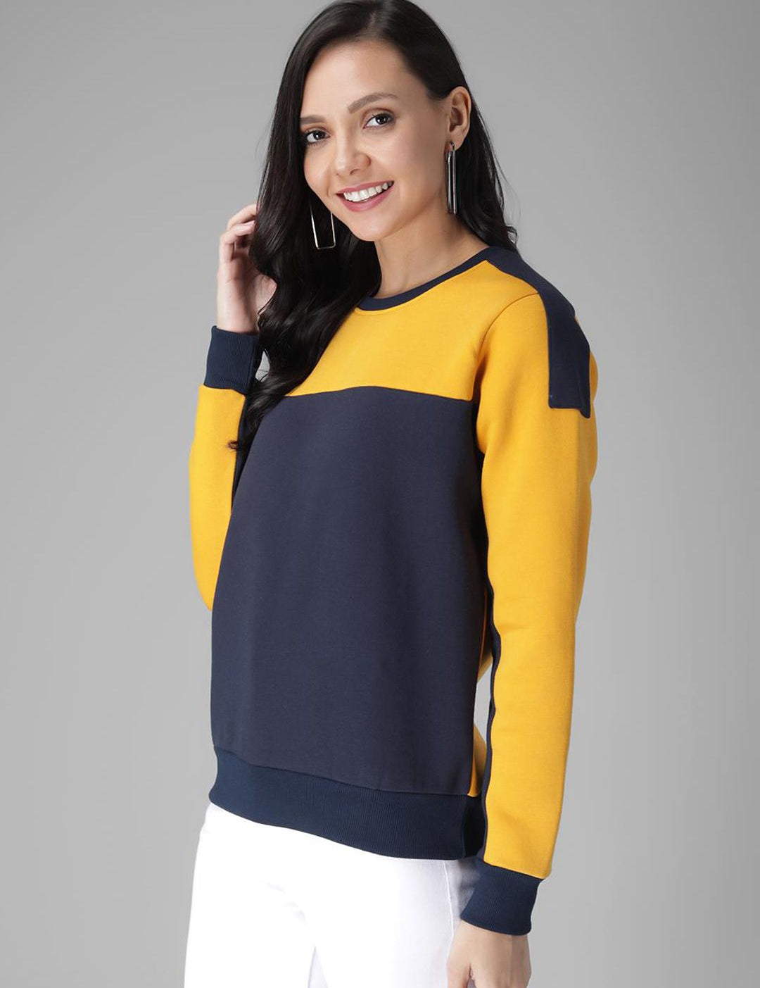 Kotty Women Yellow & Blue Colourblocked Sweatshirt
