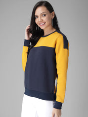 Kotty Women Yellow & Blue Colourblocked Sweatshirt