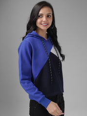 Kotty Women Blue & Black Colourblocked Hooded Sweatshirt