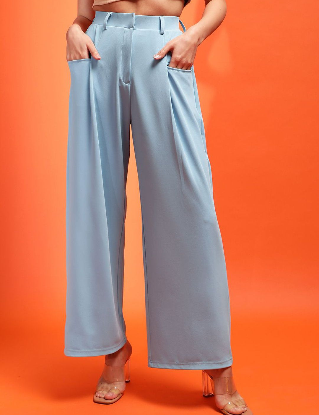 KOTTY BIZwear Women Relaxed Straight Fit Mid-Rise Easy Wash Pleated Parallel Trousers