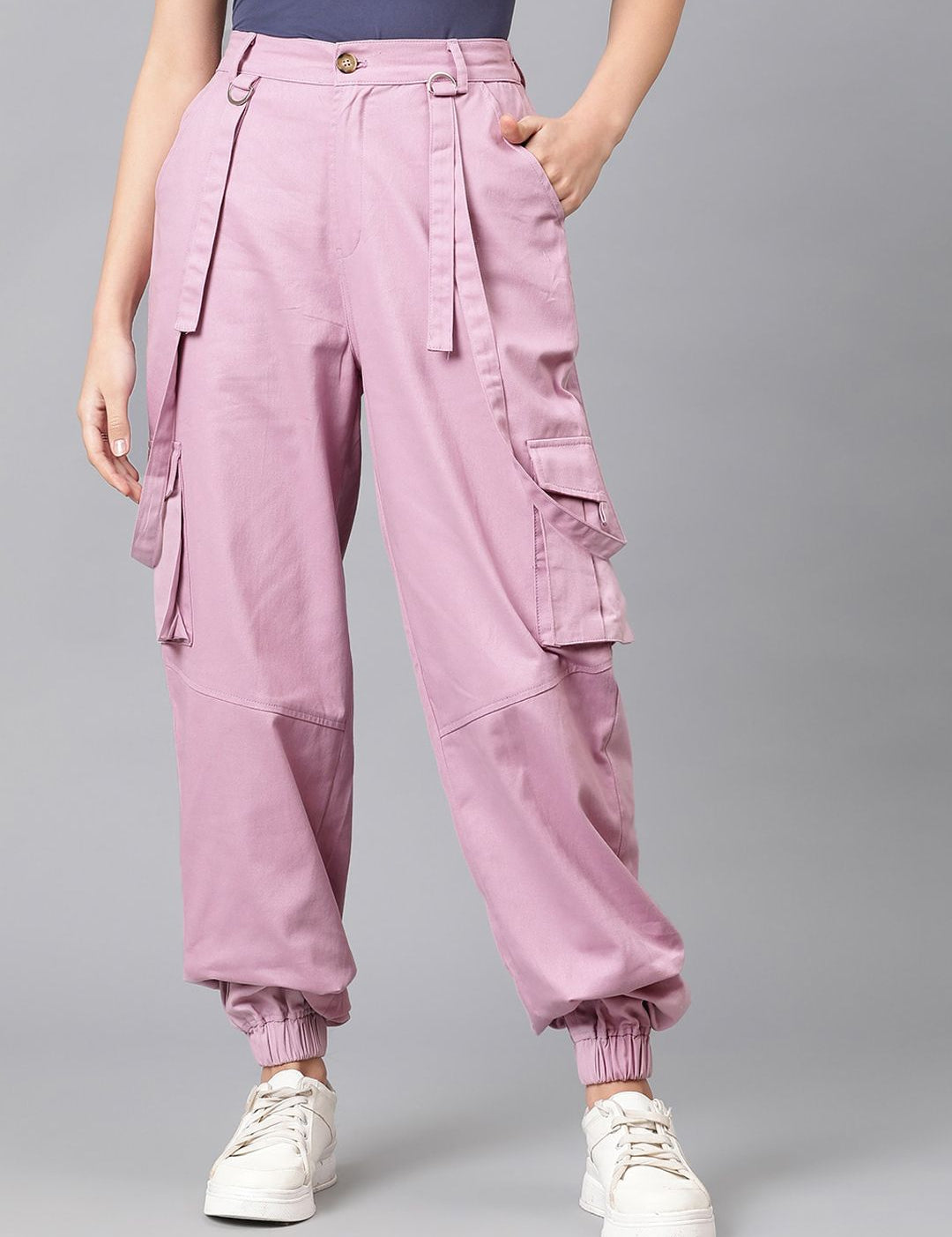 CURVE BY KOTTY Women Relaxed High-Rise Easy Wash Cargos Trouser