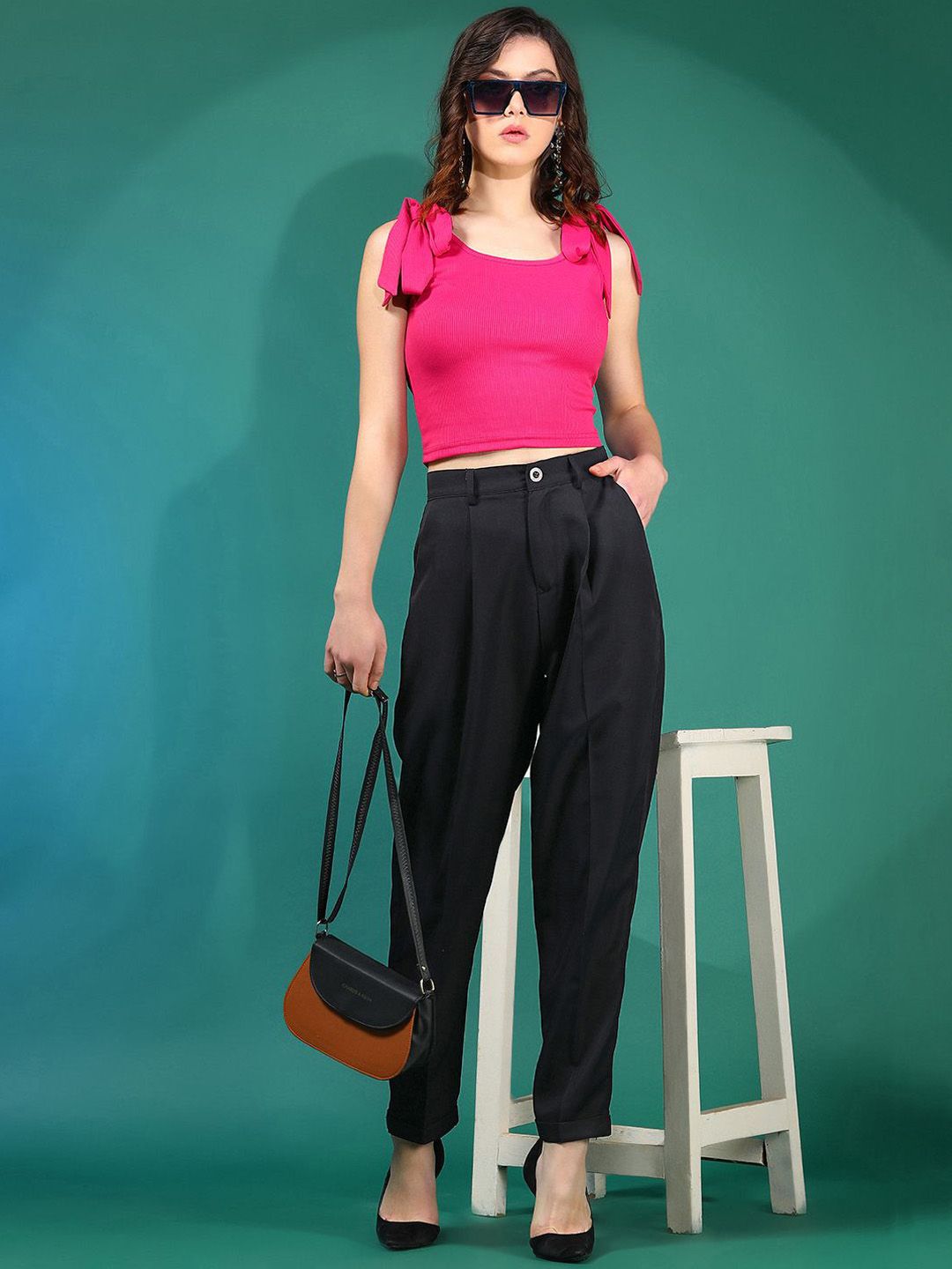 KOTTY BIZwear Women Relaxed High-Rise Easy Wash Peg Trousers