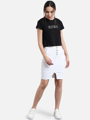 Kotty Women White Solid Denim Pencil Skirt