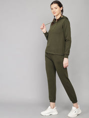 Kotty Women Olive Solid Sweatshirt With Sweatpant