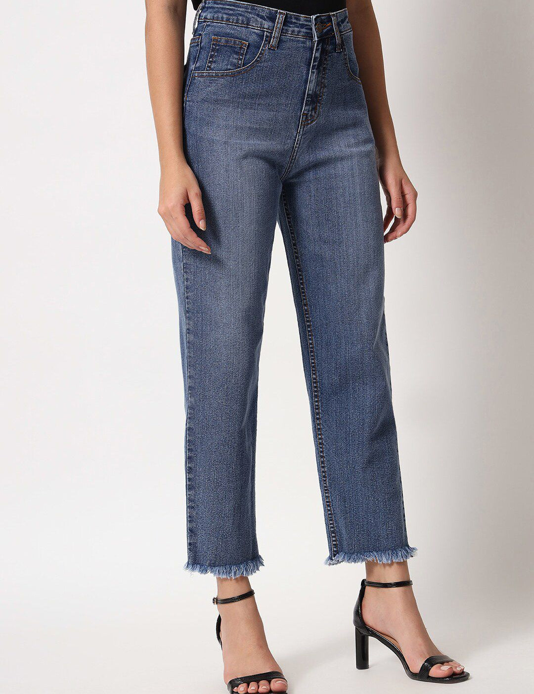 Kotty Women Blue Jean Straight Fit High-Rise Light Fade Stretchable Jeans