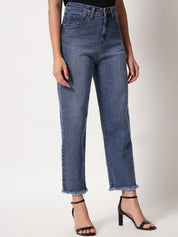 Kotty Women Blue Jean Straight Fit High-Rise Light Fade Stretchable Jeans