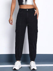 Kotty Women Black Jean Straight Fit Stretchable Cargo Jeans