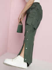 Kotty Women Solid Relaxed Straight Fit Mid-Rise Cargos Trousers