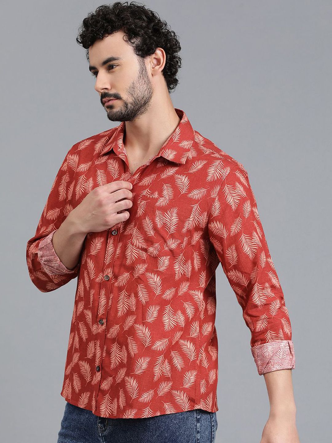 Kotty Men Spread Collar Tropical Printed Casual Shirt