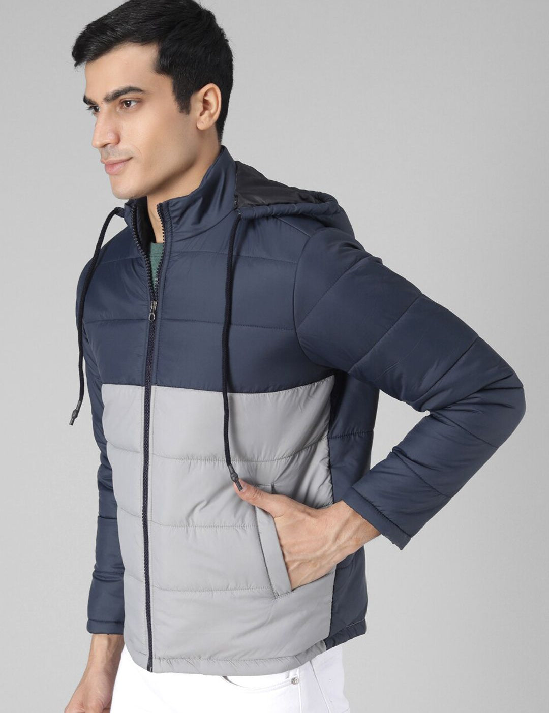 Kotty Men Blue & Grey Colourblocked Padded Jacket