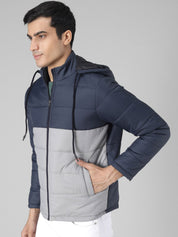 Kotty Men Blue & Grey Colourblocked Padded Jacket