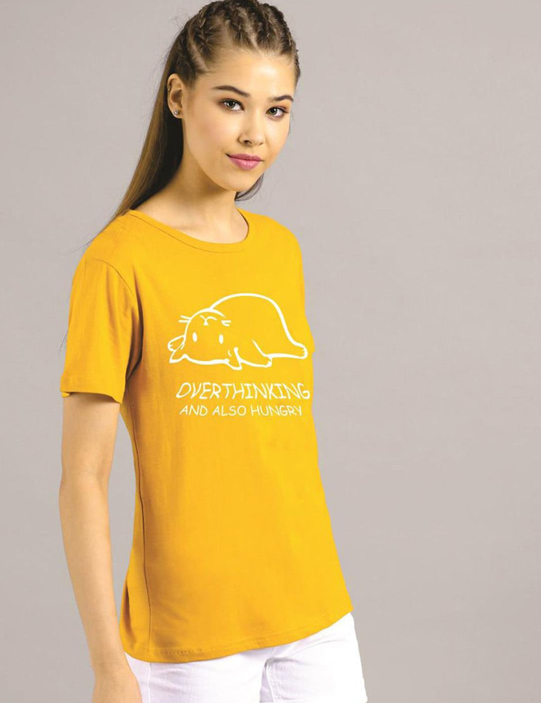 Kotty Women Yellow Printed Round Neck T-shirt