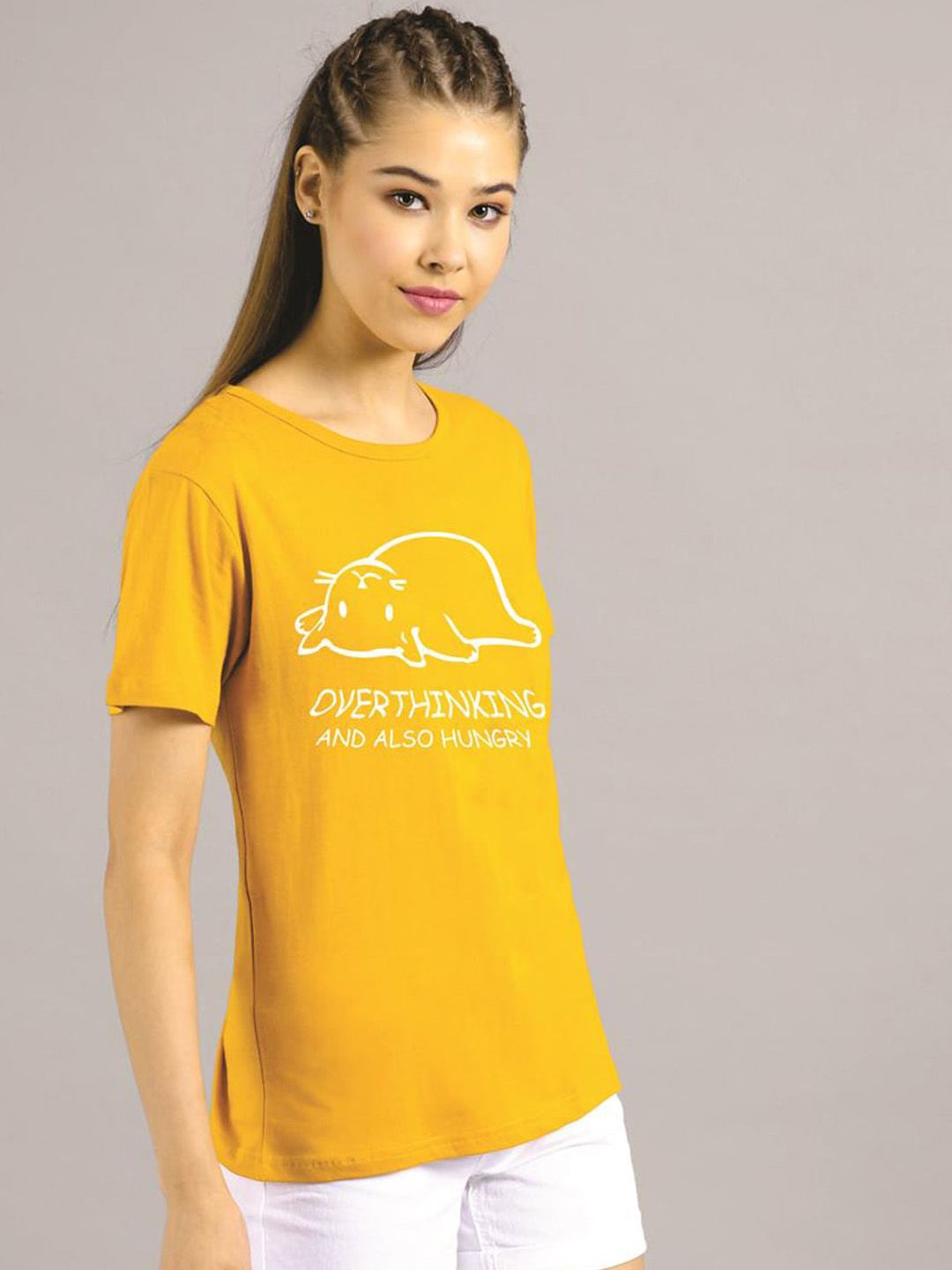 Kotty Women Yellow Printed Round Neck T-shirt