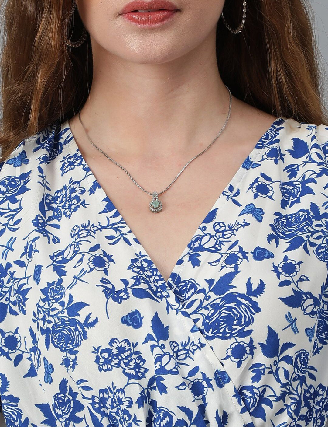 Kotty White & Blue Floral Printed Flared Sleeves Crepe Smocked Fit & Flare Dress