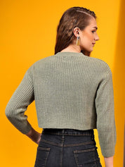 Kotty Women Ribbed Crop Pullover Sweater