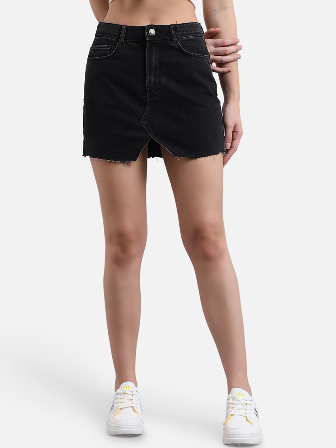 Kotty Women Black Solid Denim Skirt