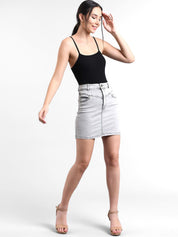 Kotty Women Grey Solid Denim Pencil Mini Skirt