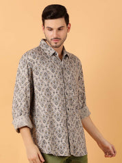 Kotty Men Relaxed Spread Collar Graphic Printed Cotton Casual Shirt