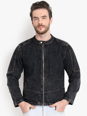 Kotty Men Black Solid Denim Jacket
