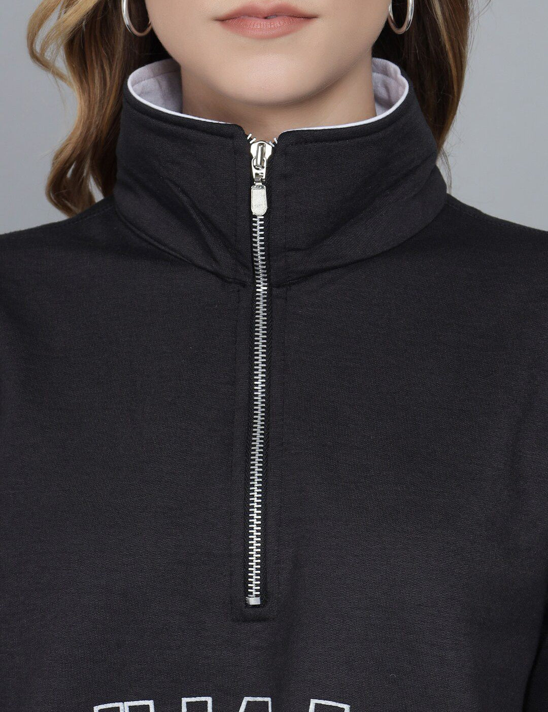 Kotty Women Black Printed Mock Collar Sweatshirt