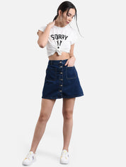 Kotty Women Blue Solid Denim A-Line Mini Skirt