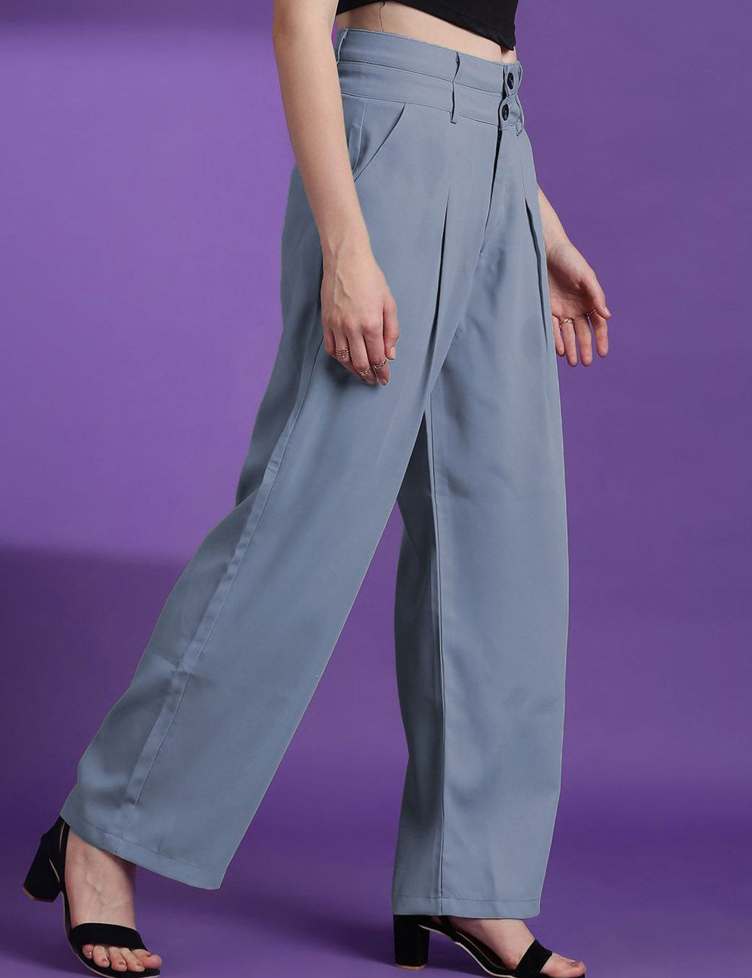 Kotty Women Straight Fit High-Rise Easy Wash Pleated Trousers