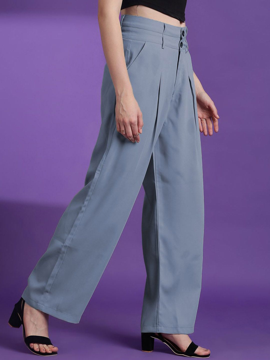 Kotty Women Straight Fit High-Rise Easy Wash Pleated Trousers
