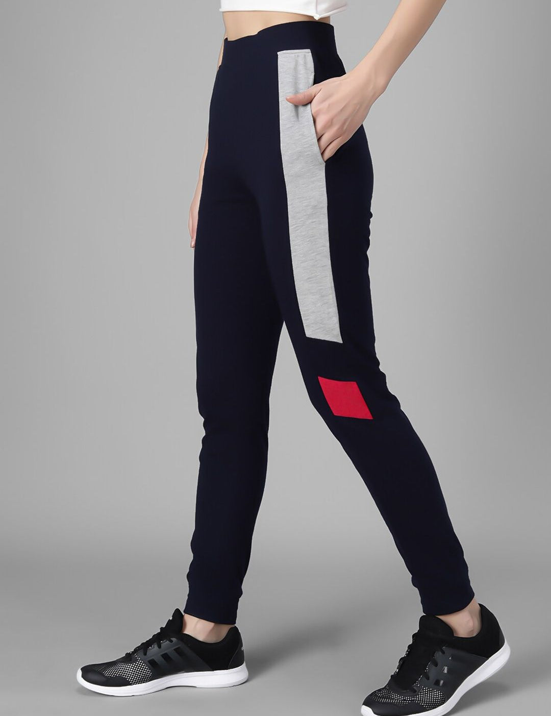 Kotty Women Navy Blue Solid Joggers with Side Stripes