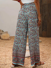 Kotty Women Blue Ethnic Motifs Printed Relaxed Straight Fit High-Rise Easy Wash Trousers