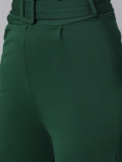 KOTTY BIZwear Women Green Relaxed Straight Leg Easy Wash Parallel Trousers Comes With Belt