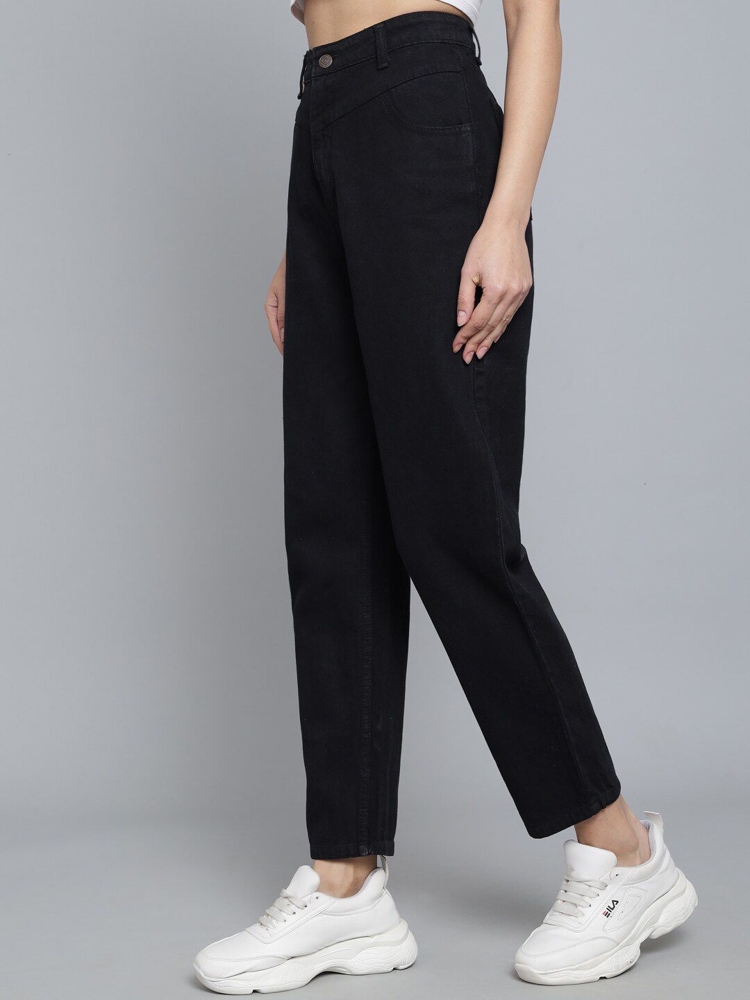 Kotty Women Black Jean Boyfriend Fit Crop High-Rise Jeans