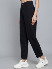 Kotty Women Black Jean Boyfriend Fit Crop High-Rise Jeans