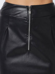 Kotty Women Black Solid Asymmetric Leather Skirt